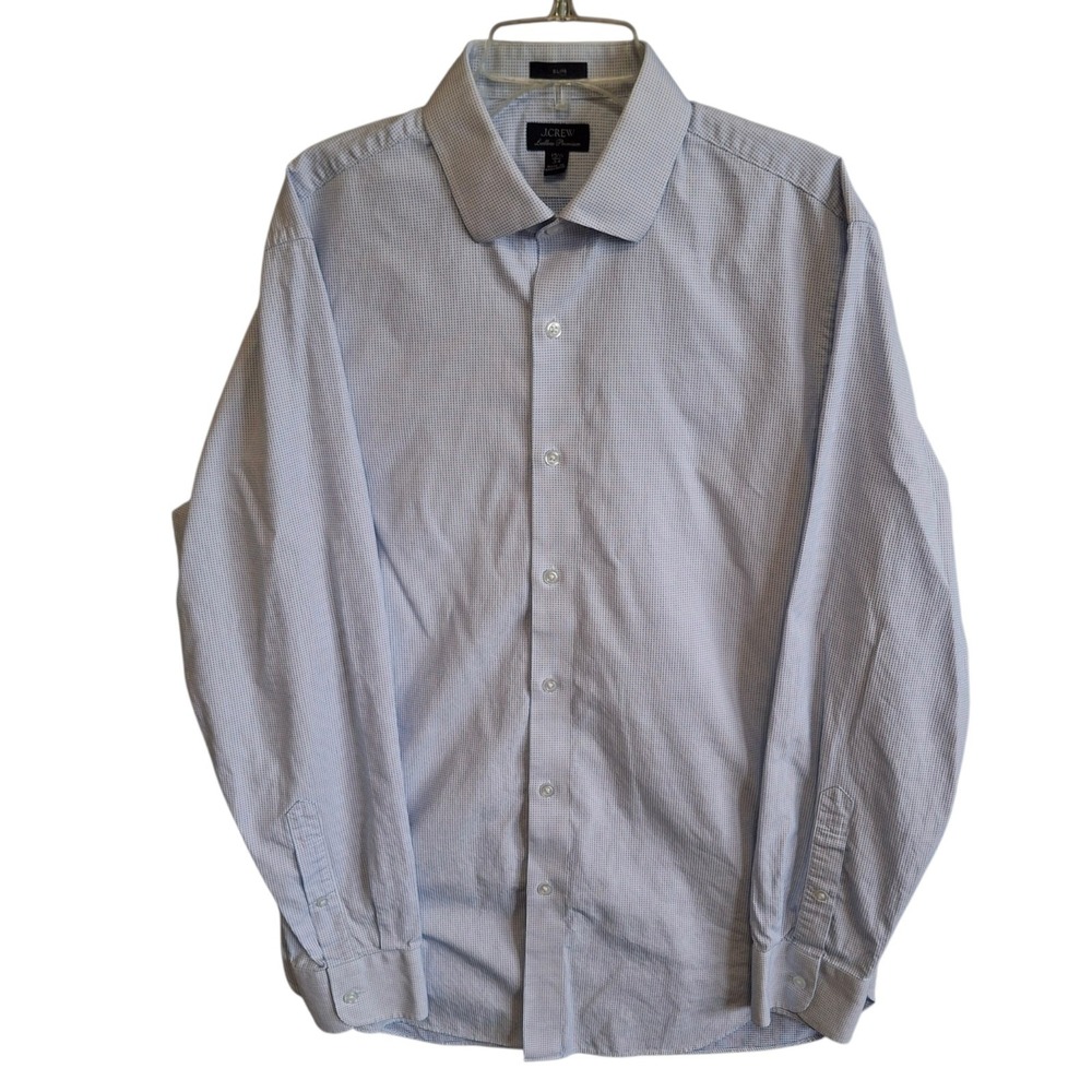 J.Crew Ludlow Premium Dress Shirt Mens 15.5 34 Slim Fit Blue Micro Check Cotton
